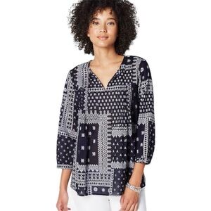J Jill blue bandanna patchwork peasant lightweight cotton swing top. Sz Med